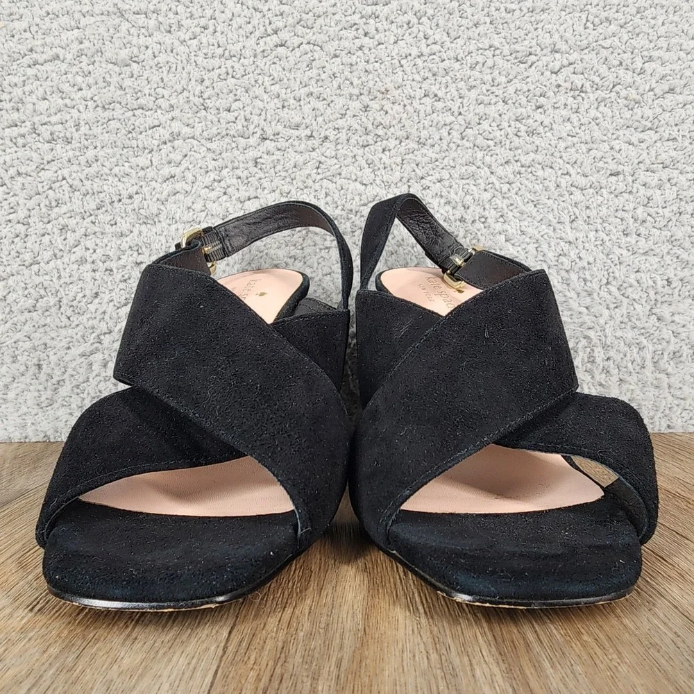 Kate Spade New York Size 7‎ Black Suede Slingback Block Heel Dress Sandals